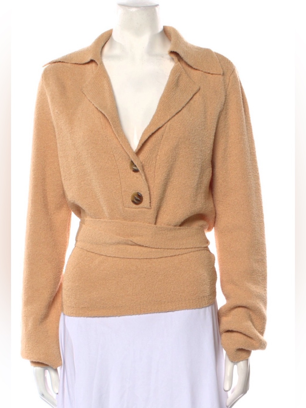 Nanushka Peach-Tan V-Neck Wrap Waist Sweater